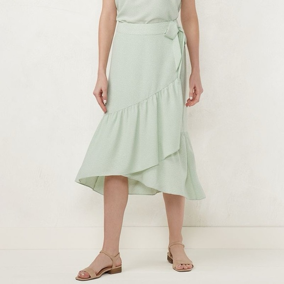 Lauren‎ Conrad Mint Floral Ruffle Midi Skirt Small Spring - Picture 1 of 5